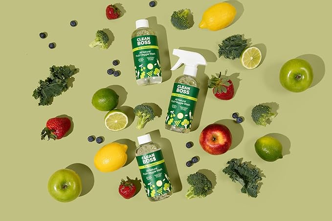 CleanBoss Eat Cleaner Triple-Action Fruit + Veggie Wash - 12 oz, Pack of 3 - Removes Harmful Residue - Keeps Produce Fresh Up to 5X Longer - Includes One Trigger - Vegan, Gluten Free - Improved Nozzle