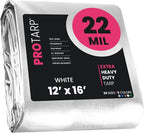 PROTARP Extreme Heavy Duty 22 Mil Tarp Cover, Waterproof, UV Resistant, Rip and Tear Proof, Poly Tarpaulin with Reinforced Edges for Roof, Camping, Patio, Pool, Boat. (White 12′ X 16′)