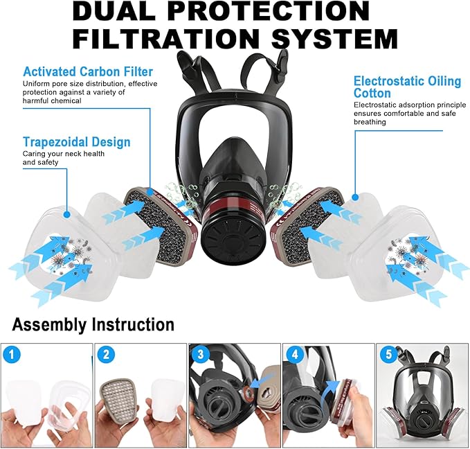 Half & Full Face Respirator Mask with Filters, Gas Masks for Construction Work, Paint, Dust, Spray, Welding, Sanding