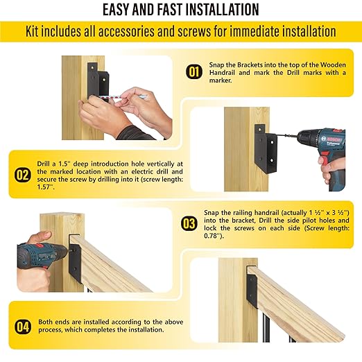 201 Stainless Steel 2" x 4" (1 ½" x 3 ½" Actual) Deck Railing 37.5°Stair Connectors, for Deck Railing Stair Handrail Connection Installation Deck Railing Bracket (4 Pair-Black)