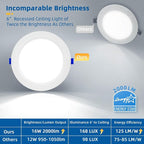 4 Pack LED Recessed Lighting 6 Inch, 16W MAX.2000LM Eqv.200W, 2700K/3000K/3500K/4000K/5000K Selectable, Dimmable Recessed Lights Wafer Downlight -ETL & Energy Star Certified