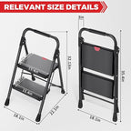 KINGRACK Step Ladder, Portable Folding Step Stool with Anti-Slip Wide Pedals, Heavy Sturdy Steel with Handrail, Safe-Lock Design, 800lbs Load Capacity, for Home and Kitchen, Black (2 Step Ladder)