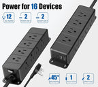 45W USB-C Fast Charging Under Desk Power Strip,12 Outlet Mountable Power Strip with 4 USB,1200J Surge Protection,10FT Flat Extension Cord Black