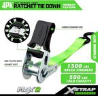 XSTRAP STANDARD Ratchet Tie Down Straps 4Pk 15Ft 1500Lb Break Strength, Cargo Straps for Moving Appliances, Lawn Equipment, Motorcycle, Includes 4 Soft Loops