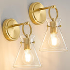 Gold Wall Sconces Set of 2 Modern Vanity Light Fixtures for Bathroom Wall Mount Lighting Lamp Hardwired Farmhouse Wall Lights with 6 Inch Clear Glass Shade for Bedroom Living Room Mirror
