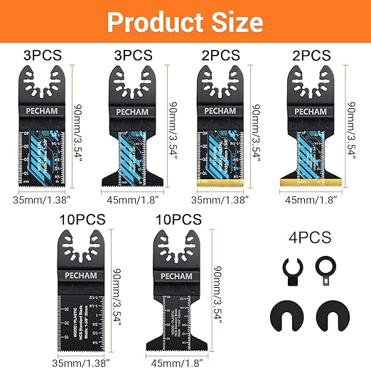 PECHAM Oscillating Tool Blade, 34PCS Universal Wood Metal Oscillating Multitool Quick Release Saw Blades Fit Porter Cable Black & Decker Rockwell Ridgid Ryobi Milwaukee DeWalt Chicago Craftsman