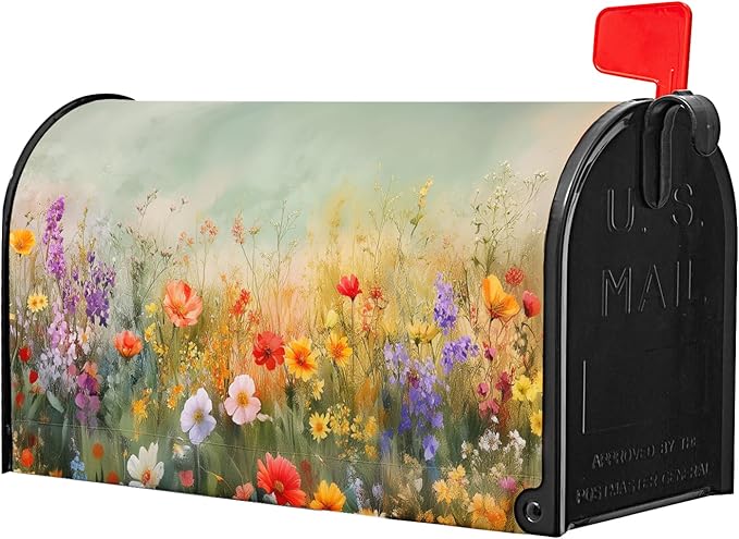 Kawani Spring Floral Mailbox Covers Magnetic Summer Wild Flower Mailbox Covers Magnetic Standard Size 25.5x21 Inch Spring Easter Holiday Post Letter Box Cover for Garden Yard Decor