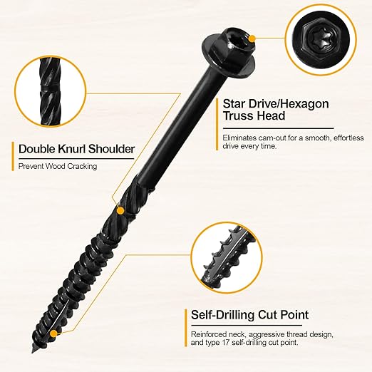 #14 x 10 Wood Structural Screws100 Pack Hex Head Lag Screws, Rust Resistant Timber Screws for Timber/Log/Landscaping Wood (Black)