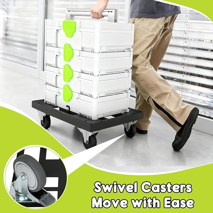 Metal Roll Board for Festool with 4 Rollers, Black Systainer Cart for Festool for Easy Transport of Systainer & T-Loc System, Rolling Board for Festool with Feedthroughs for Straps