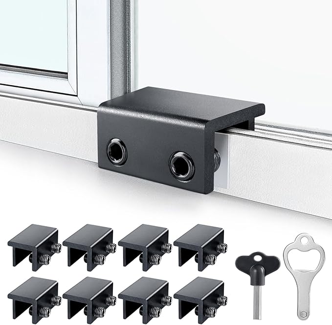 ZRFCXE Window Locks,8 Pack Sliding Window Locks with Key for Vertical & Horizontal Sliding Windows Doors,Easv to Install,Adjustable Security Window Lock for Patio Bedroom Home and Office (Black)