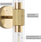 Gold Knurled Texture Wall Sconce Clear Glass Shade Modern Bathroom Vanity Light Fixtures 2-Lights Mid Century Wall Light for Mirror Living Room Hallway E26 T10 Bulbs(Excluded)