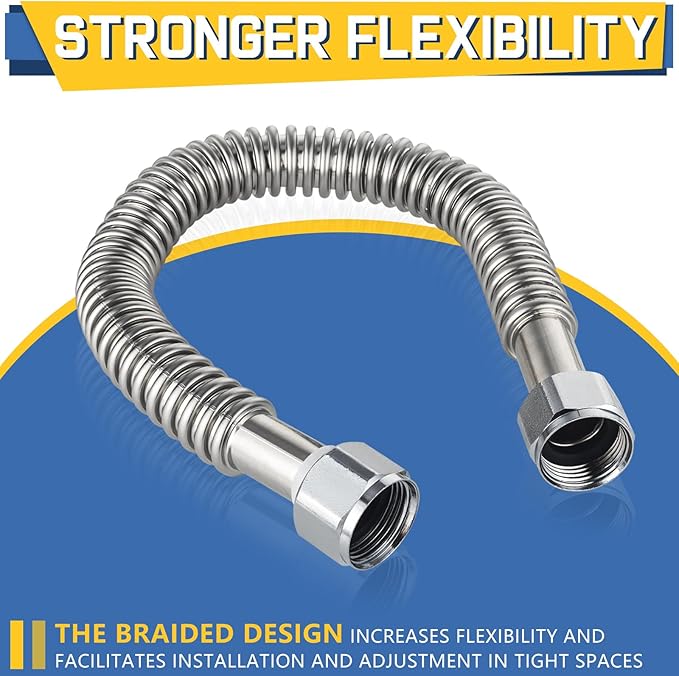20-Pack GUOFIS Corrugated Flexible Stainless Steel Water Heater Connector,3/4" FIP x 3/4" FIP Hose for Water Heater/Water Softener(24-Inch)(HOSE040-20Pack)