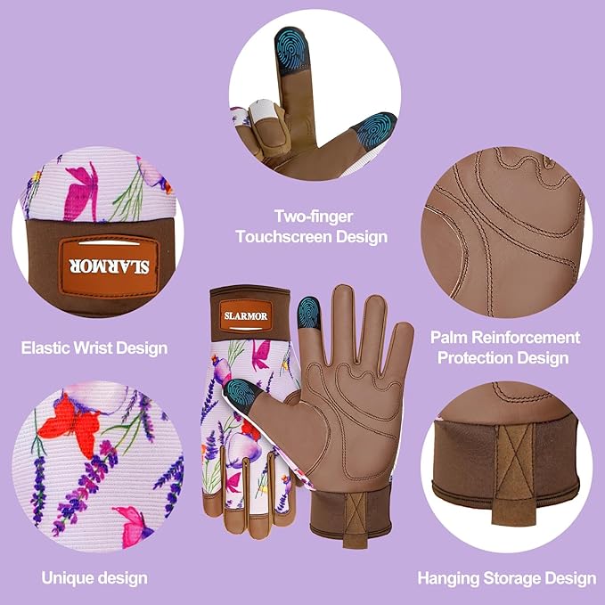 Leather-Gardening-Gloves for Women,Thorn-Proof Work-Gloves for Weeding,Digging,Planting,Pruning Yard garden Gloves
