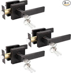 Probrico 3 Pack Oil Rubbed Bronze Entry Door Lever with Lock, One Keyway Entrance Door Locksets for Front Door (Three Same Keys), Exterior Square Door Lock Interior Bedroom Entrance Door Knob