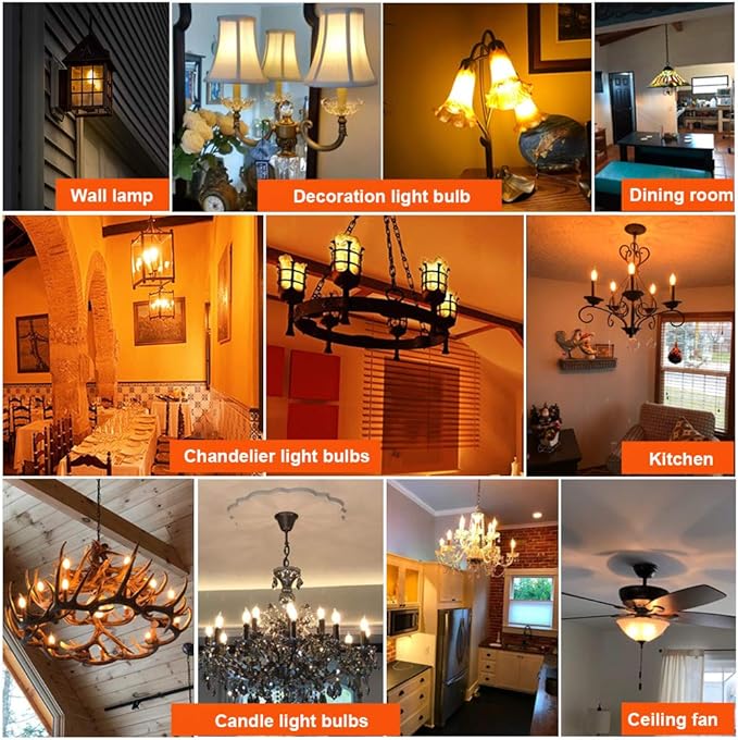 LiteHistory Dimmable 4W 2200K Amber CA10 led Bulb E12 Candelabra led 250lm, Warm White, 40W Flame tip 6Pack