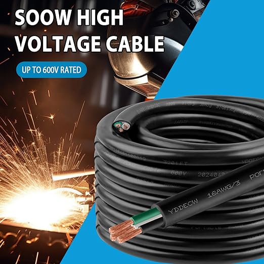200ft 16/3 16 AWG Portable Power Cable (3 Conductor) - SOOW 600V 16 Gauge Electric Wire for Motor Leads, Portable Lights, Battery Chargers and Machinery - 3 Conductor - 200 Feet Electrical Cord