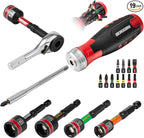 19 Pieces Ratcheting Screwdriver Set, Mini Rachet Wrench, Rachet Screwdriver Handle and Nut Driver with 12 Pcs Impact Screwdriver Bits, Portable Hand Tools Set for Repair DIY