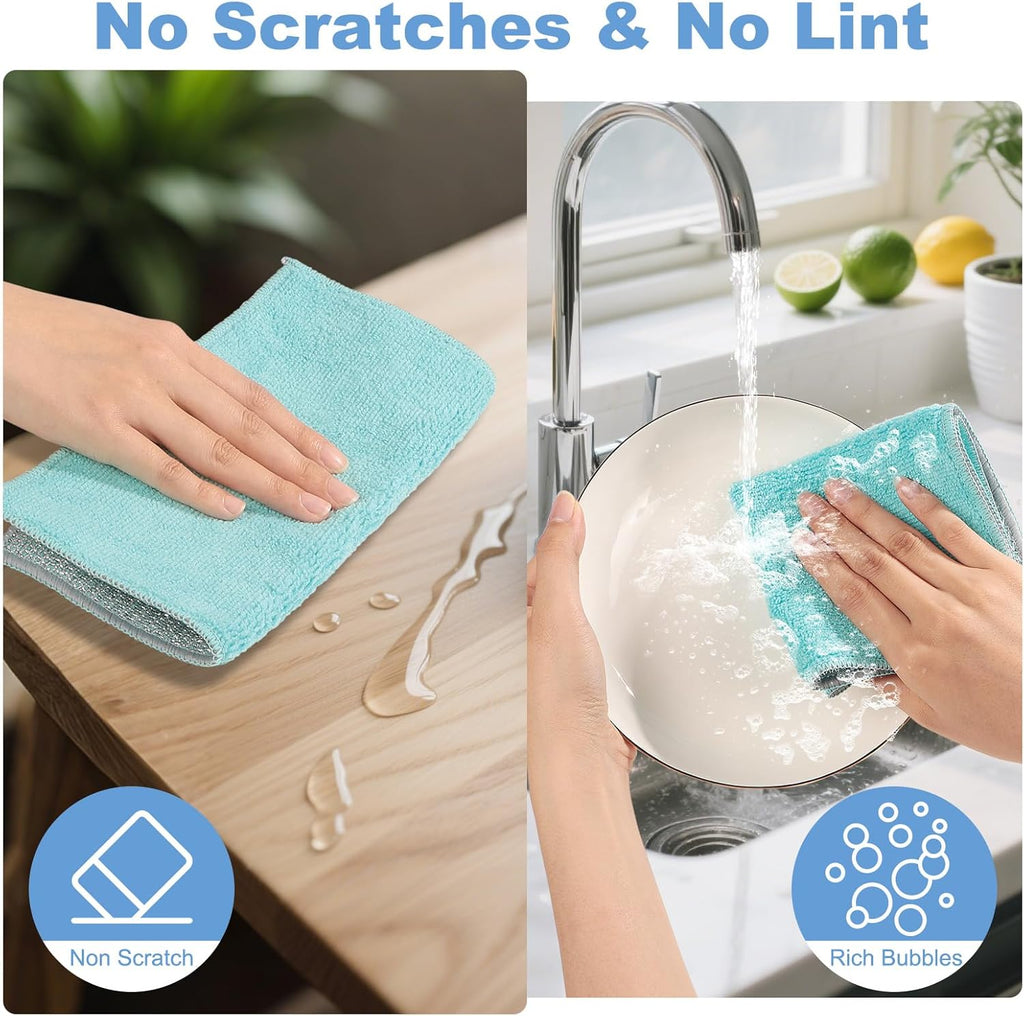 10pcs New Upgrade 2-Layer Microfiber Wire Dishcloth,Non-Scratch Wire Dishwashing Rags for Wet and Dry,Metal Scrubbers, Kitchen Miracle Cleaning Dish Rags for Cookware,Sinks, Dishes,Stove,Blue