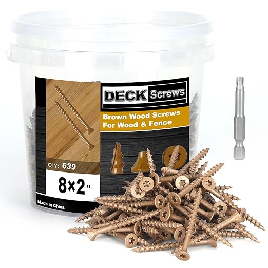 Deck Screws #8 x 2’’, T25 Star Torx Drive Flat Head Wood Screws, Brown, 5lb