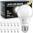 VOLIVO 12 Pack A19 LED Light Bulbs, Daylight 5000K, 9W(60 Watt Equivalent), 800 Lumens, 120V, E26 Standard Base, Non-Dimmable LED Bulb, UL Listed and FCC Certified, Energy