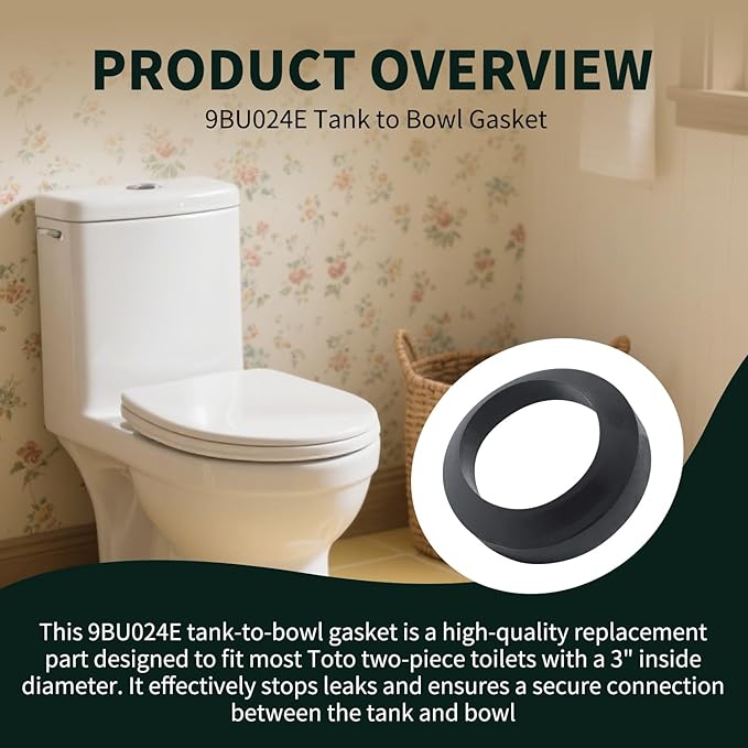 9BU024E Tank to Bowl Gasket Fit for TotoDrake Toilets, Compatible with Most 3" Two-Piece Models, Toilet Tank Gasket Replacement Gasket for Toto ToiletPart, 1 Pc