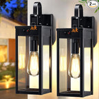 17'' Solar Porch Lights Outdoor 2 Packs, Waterproof Motion Lights for Outside, Black Dusk to Dawn Outdoor Lighting Modern Wall Sconce Lantern, Exterior Lighting Fixtures for House Patio Garage