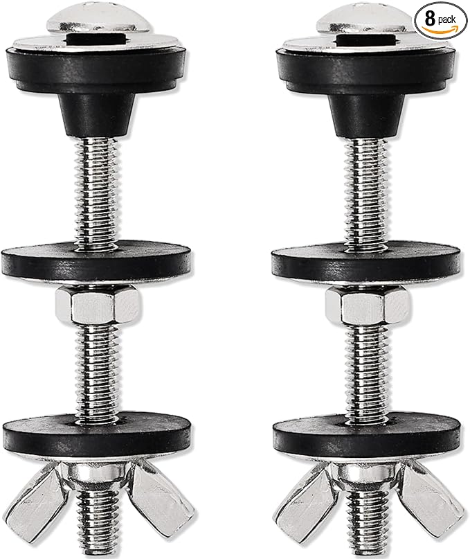 8PCS M6 Universal Toilet Tank to Bowl Bolts Kit, Heavy Duty Toilet Tank Bolts and Washers, 304 Stainless Steel Toilet Seat Bolts Kit, with Extra Long Nut Easy to Install (ΦM6, 8)