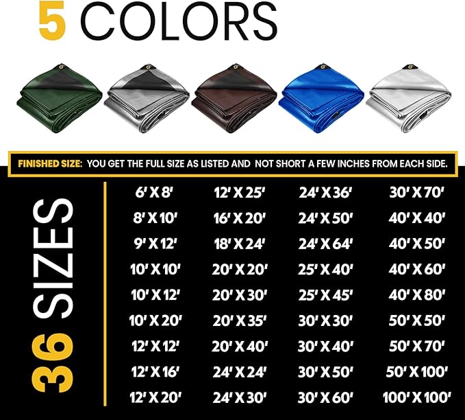 PROTARP Extra Heavy Duty 16 Mil Tarp Cover, Waterproof, UV Resistant, Rip and Tear Proof, Poly Tarpaulin with Reinforced Edges for Roof, Camping, Patio, Pool, Boat. (White 50′ X 50′)