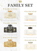 Rattan Light Fixtures Ceiling Mount, 4-Light 14" Boho Semi Flush Mount Ceiling Light with Hand-Woven Shade in Quatrefoil Shape for Kitchen Nursery Bedroom Hallway, Gold, AD-22007-4SF-RA-GD