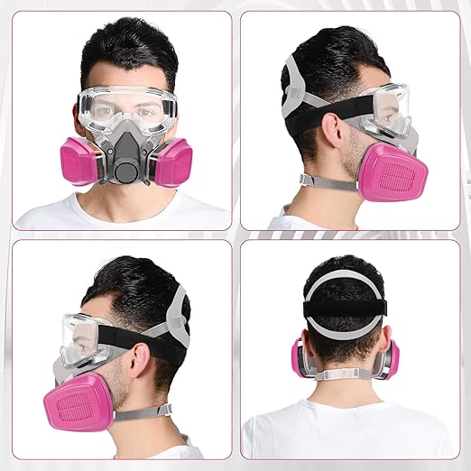 Reusable Respirator Mask with Filters - Chemical Gas Dust Masks w/Goggles for Painting Spraying Sanding Welding Woodworking (60925)