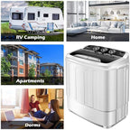 Clothes Washing Machines,SAFEPLUS Compact Mini Twin Tub Versatile Washer Machine with 8 lbs Washing &5 lbs Spin Dryer Load Cappacity Gravity Drain Pump and Drain Hose for Apartment Black