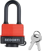 Colored Waterproof Padlocks, Heavy Duty Laminated Steel Lock with Red Plastic Covered, Keyed Alike Outdoor Locks, Can Be Used as Lockout Tagout Lock, Long Padlocks, Pack of 12