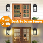 15.4" Dusk to Dawn Black Outdoor Wall Lantern 2-Light, Outside Modern Wall Sconce Light Fixture, Industrial Porch Light with E12 Sockets, Waterproof Exterior Lamp Lighting, 1 Pack