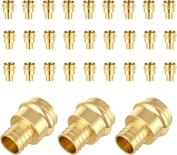 (Pack of 30) Seelink 3/4"Press x 3/4"Pex Crimp Coupling Brass Adapter, Press Fittings For Copper and Pex Pipe Connection(PEX1807346-30Pack)