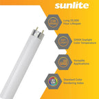 Sunlite F32T8/SP850 T8 Linear Fluorescent Lamp, 32 Watts, 3100 Lumens, 5000K Daylight, Medium G13 Bi Pin Base, High Performance Straight Tube, 30 Pack