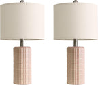 PoKat 20.75" Pink Ceramic Table Lamps Set of 2, Small Modern Bedroom Lamps for Girls Room, Bedside Lamps for Night Stands, Cute Lamps for Living Room Decor, Nightstands Desk Lamp, Light Pink