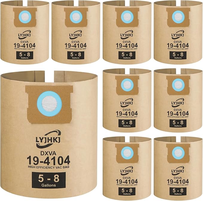 9 Pack DXVA19-4104 Vacuum Bags for DEWALT 5 to 8 Gallon Wet/Dry Vacuum, Disposable Shop Vac Bags, Dust Collection Bag Replacement