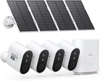 AOSU 3K/5MP Solar Security Cameras Outdoor Wireless, Ultra HD Video Home Security System 4-Cam Kit with 166° Ultra Wide Angle, Cam-to-Cam Sync, Color Night Vision, Spotlight & Siren, No Monthly Fees