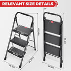 KINGRACK 3 Step Ladder, Sturdy Step Stool with Handrail, Wide Anti-Slip Pedals, 800lbs Max Load Capacity, Folding Step Stool for Home, Kitchen, Black