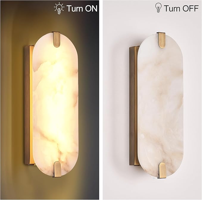 ZEROUNO Alabaster Wall Sconces, 14.2 inch Wall Sconce, Natural Marble Wall Sconces Wall Lighting Set of Two, Dimmable Light Fixtures for Bedroom Living Room Stairs Vanity Hallway Bedside