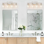 4 Light Bathroom Light Fixtures Brushed Nickel Vanity Light Over Mirror Modern Farmhouse Wall Lighting Sconces Wall Lamp for Bathroom, Bedroom, Living Room E26 Socket with Glass Shade