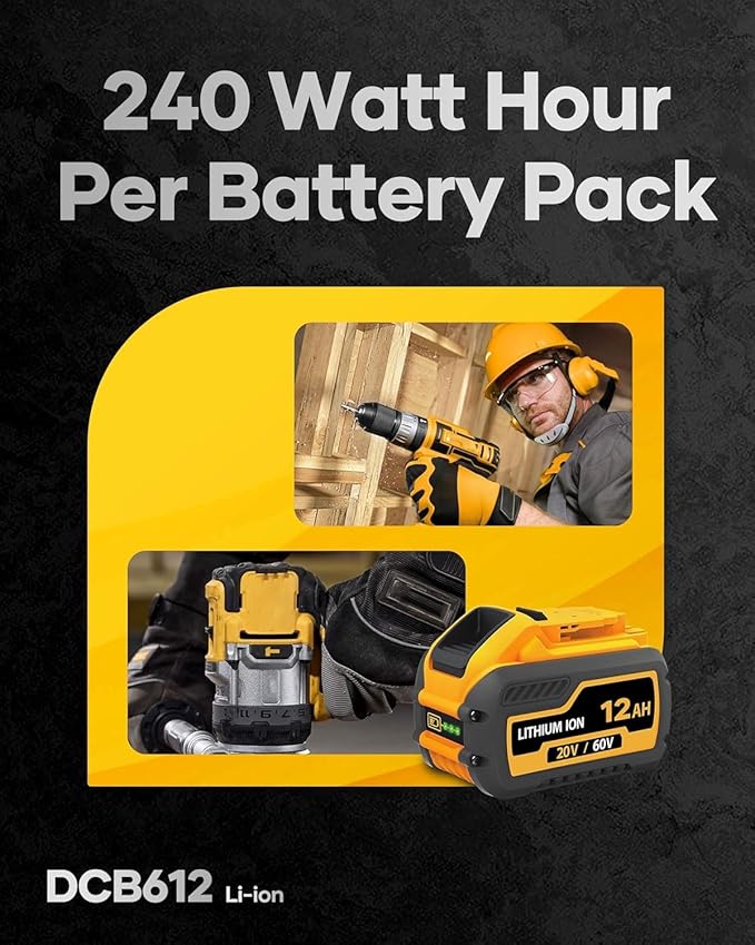 60V Battery 12ah Replacement for Dewalt Batteries 60 Volt DCB606 DCB609 DCB612 4 Pack, Compatible with Dewalt 20V 60V Cordless Power Tools