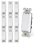 AIDA 10 Pack 3 Way Decorative Light Switch, 15Amp, 120/277 Volt, AC Decorator Rocker Paddle Wall Switch Replacement, UL Listed - Residential and Commercial Grade,Glossy White