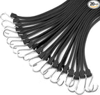 XSTRAP STANDARD 21" 100% EPDM Natural Rubber Tarp Straps, Black Long Bungee Cords with Metal S Hooks Tie Down Straps for Outdoor, Tarp Covers, Canvas Canopies, Motorcycle, and Cargo - 20 Pack