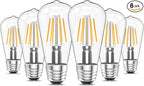 Ralbay ST48 Vintage LED Edison Bulbs 60 Watt Equivalent 6-Pack, Bright Natural White Light 4500K, E26 Antique LED Filament Bulbs, E26 Medium Base