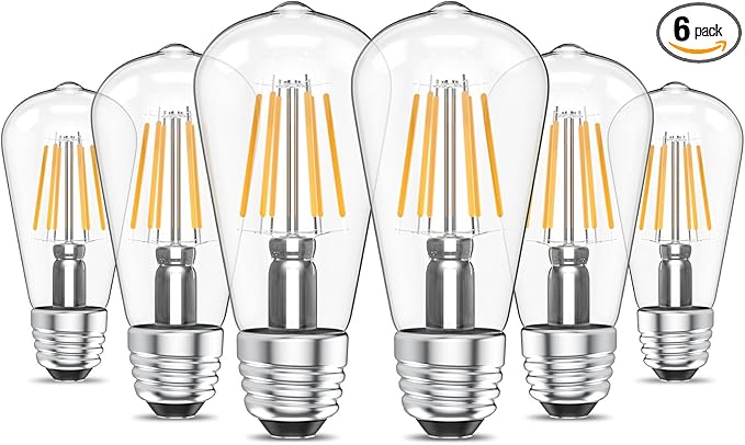 Ralbay ST48 Vintage LED Edison Bulbs 60 Watt Equivalent 6-Pack, Bright Natural White Light 4500K, E26 Antique LED Filament Bulbs, E26 Medium Base