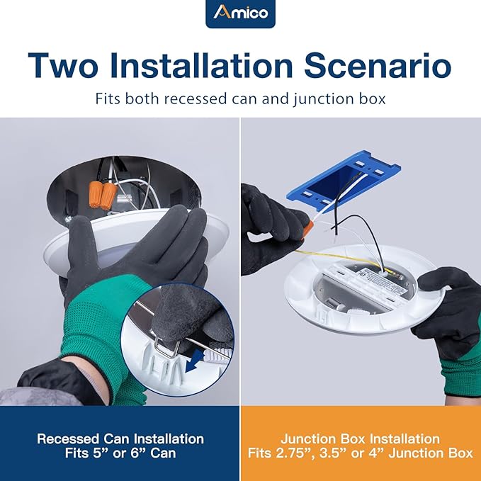 Amico 24 Pack 5/6 Inch LED Disk Lights, Dimmable Flush Mount Ceiling Disc Lights, 2700K/3000K/4000K/5000K/6000K Selectable, 12W Eqv 110W, 1050LM, Low Profile Surface Mount Ceiling Light, ETL&FCC