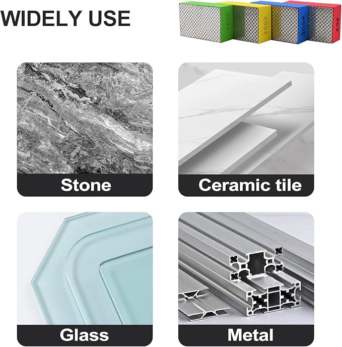 4pcs Diamond Hand Polishing Pads for Ceramic Tile Glass Grinding,Sanding Blocks Polishing 60#