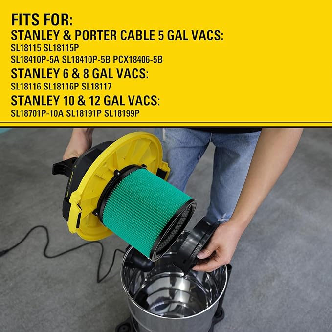 Stanley 08-2566H HEPA Cartridge Filter – Fits Most 5–18 Gallon Wet/Dry Vacuums – High Efficiency, Washable & Reusable Replacement Filter