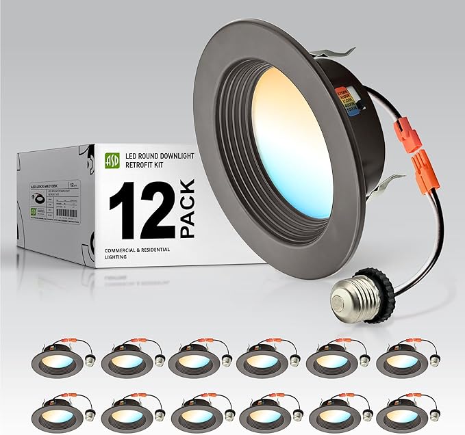 ASD 4 Inch Retrofit LED Recessed Lighting | Metal Trim Bronze 10W 849LM 120V 2700K-5000K Adjustable Ceiling Downlights | Triac Dimmable Wet Rated Room Can Lights, ETL Energy Star, 12 Pack